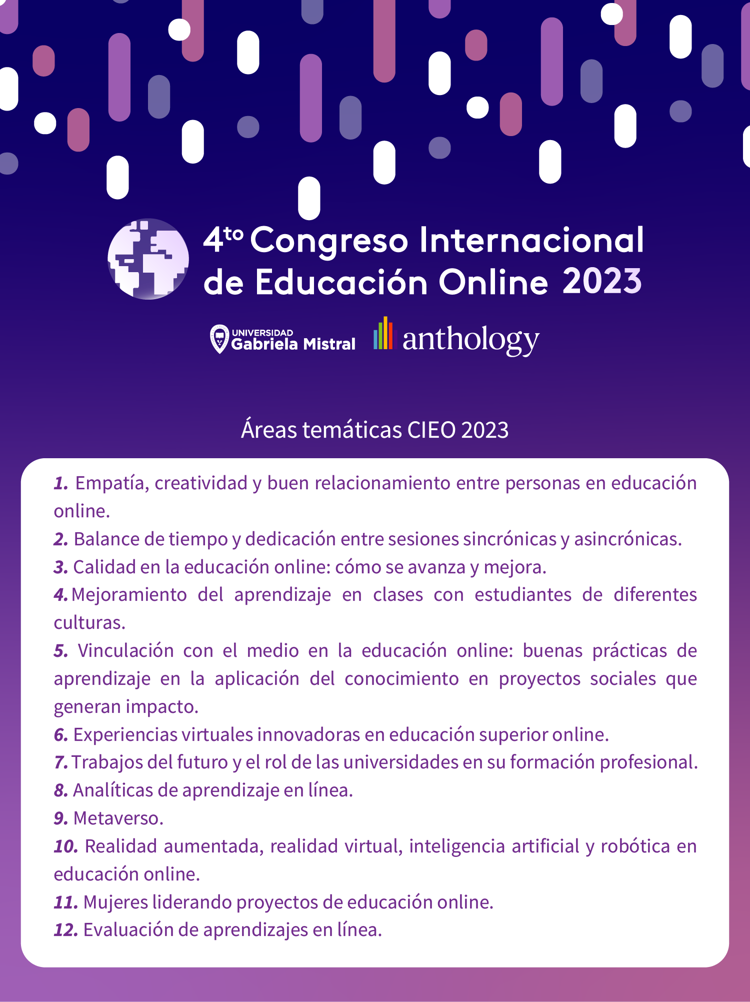 Imagen de la noticia: U. Gabriela Mistral y Anthology te invitan a participar como expositor en el IV Congreso Internacional de Educación Online (CIEO) 2023