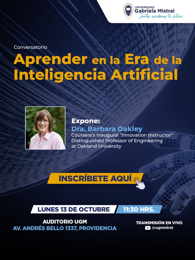 Imagen de la noticia: Video: Dra. Barbara Oakley en la UGM: "Aprender en la Era de la Inteligencia Artificial"