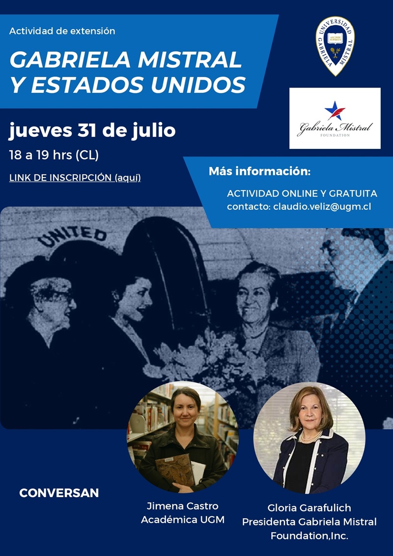 Imagen de la noticia: 31/07- 18.00 horas: Inscríbete al conversatorio online “Gabriela Mistral en Estados Unidos” de Humanidades UGM