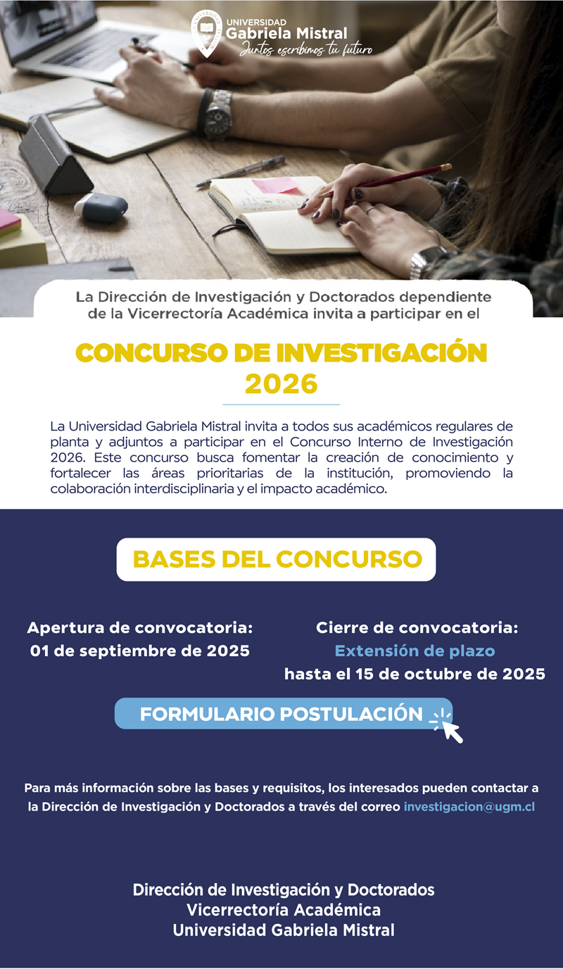 Imagen de la noticia: Extensión de plazo: UGM convoca a su Concurso Interno de Proyectos de Investigación 2026