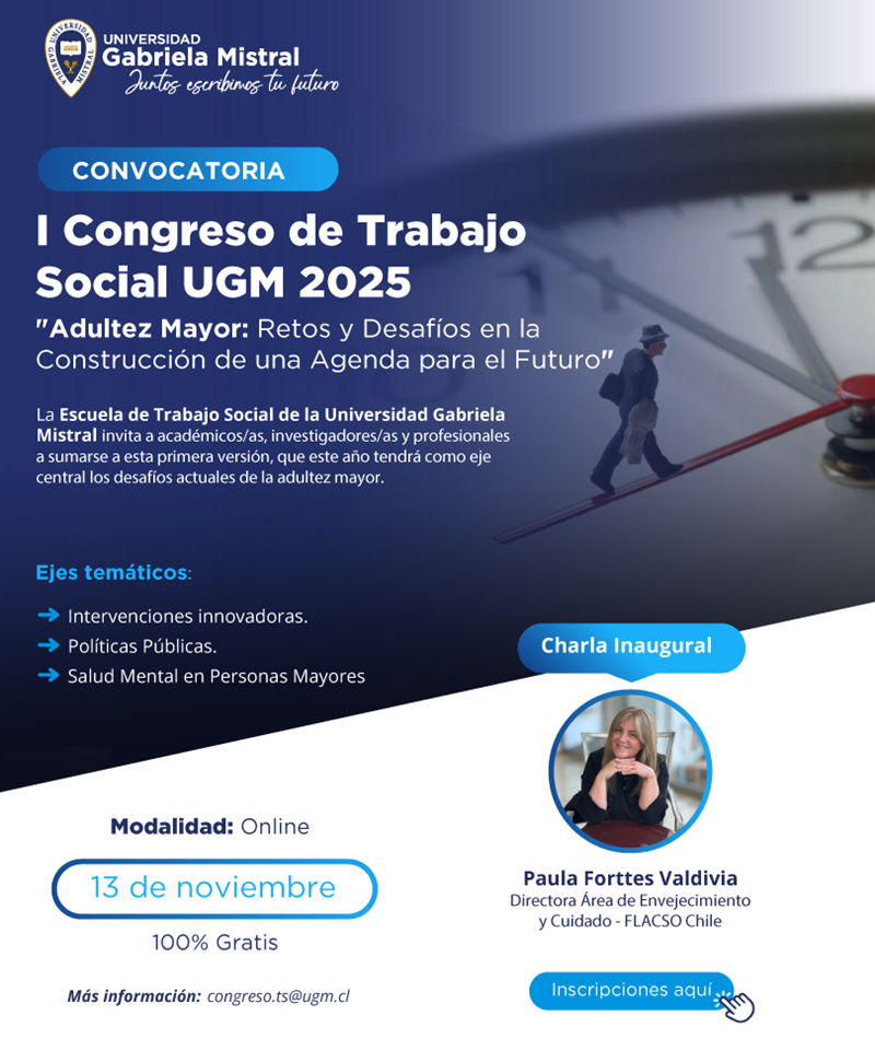 Imagen de la noticia: 13 de noviembre: Inscríbete en el Primer Congreso de Trabajo Social UGM 2025 sobre Adultez Mayor