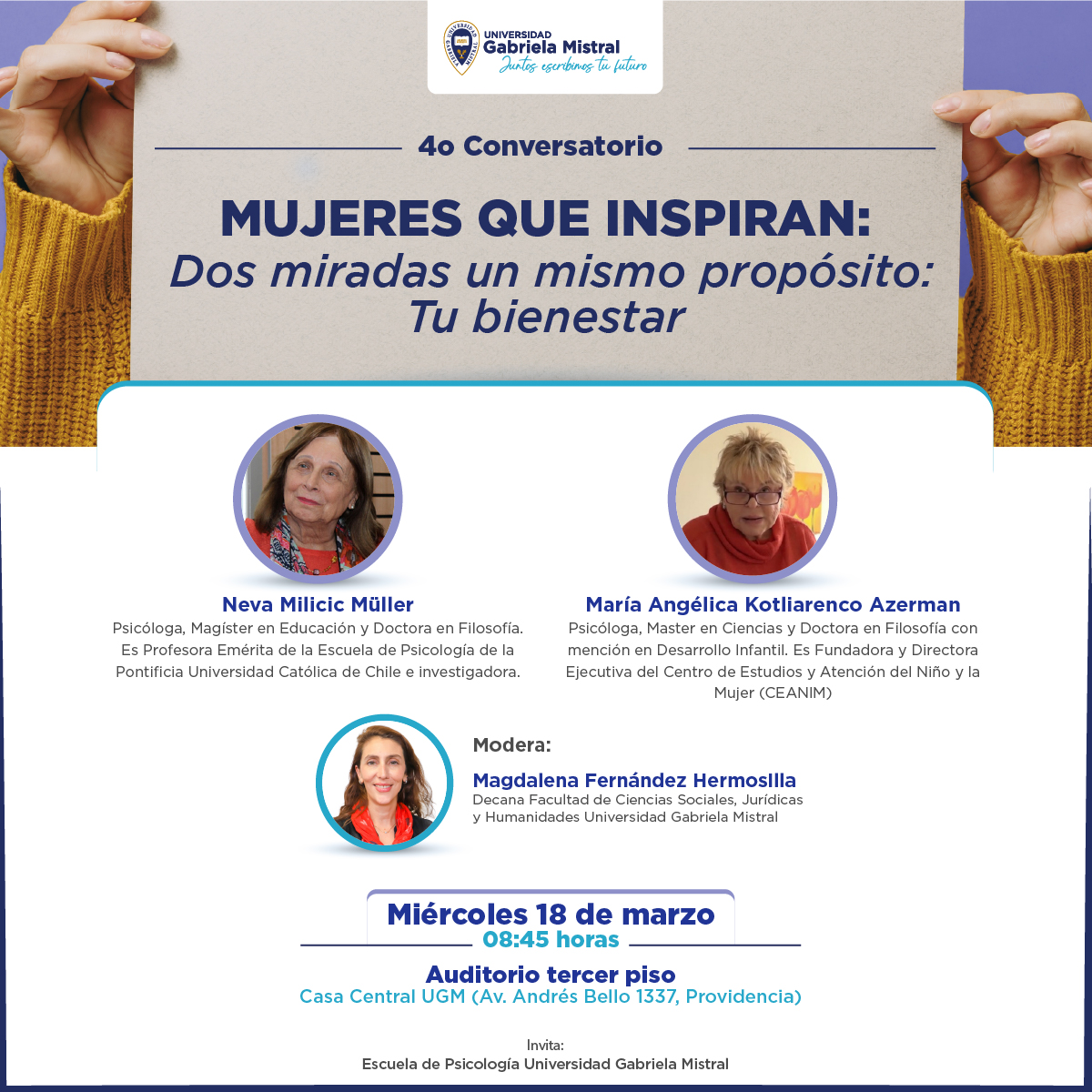 Imagen de la noticia: UGM invita al cuarto conversatorio “Mujeres que inspiran” que se realizará este 18 de marzo