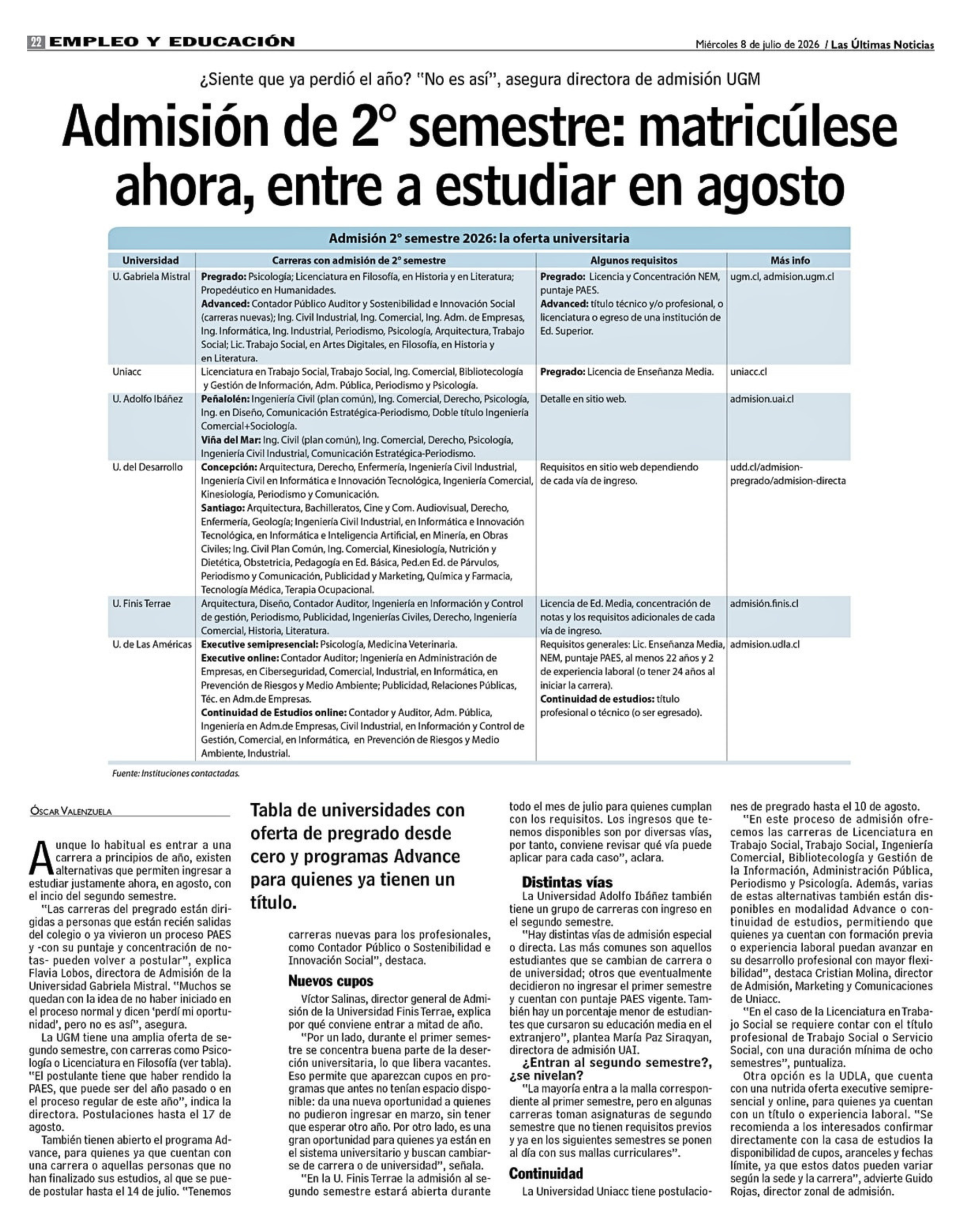 Imagen de la noticia: Admisión segundo semestre: Universidad Gabriela Mistral ofrece alternativas para iniciar estudios universitarios