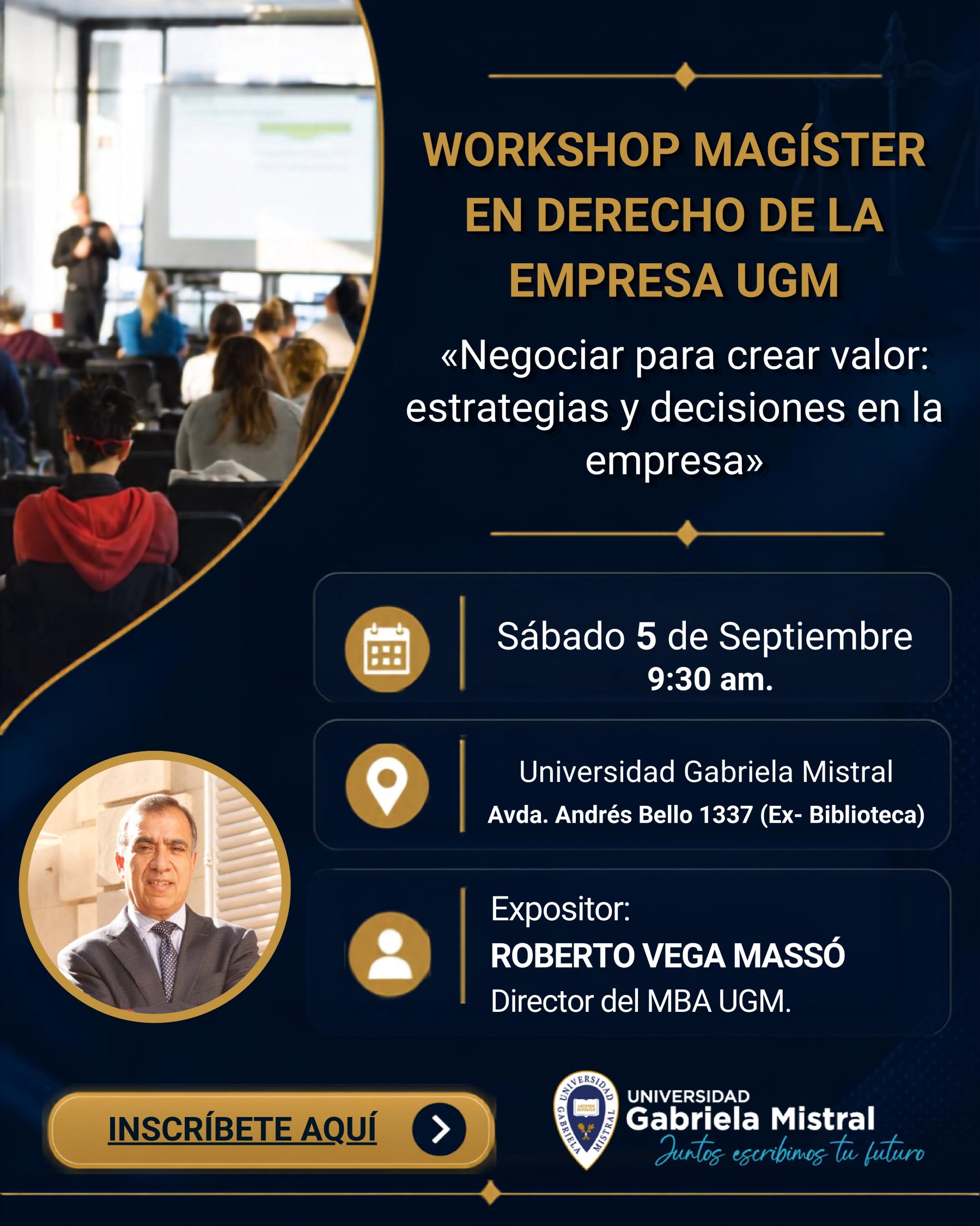 Imagen de la noticia: 5 de septiembre: Magíster en Derecho de la Empresa UGM invita a participar en workshop sobre negociación